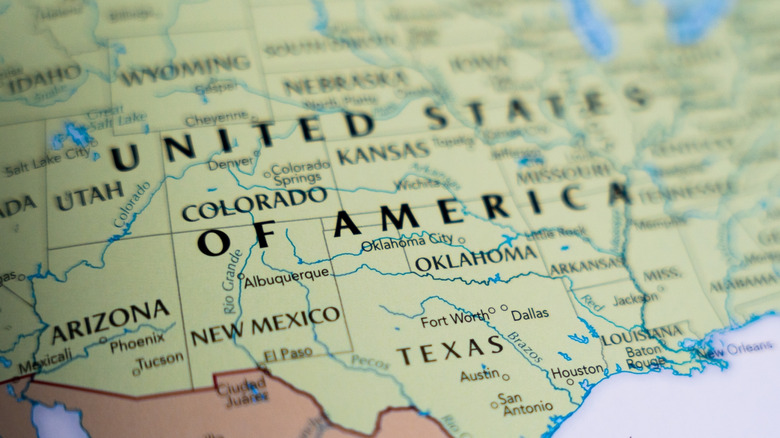Part of a map showing the United States of America
