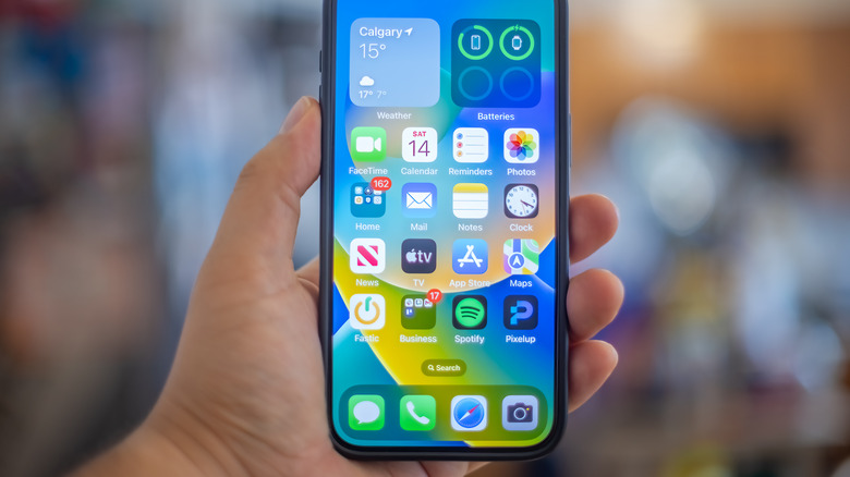 Close-up of a hand holding an iPhone