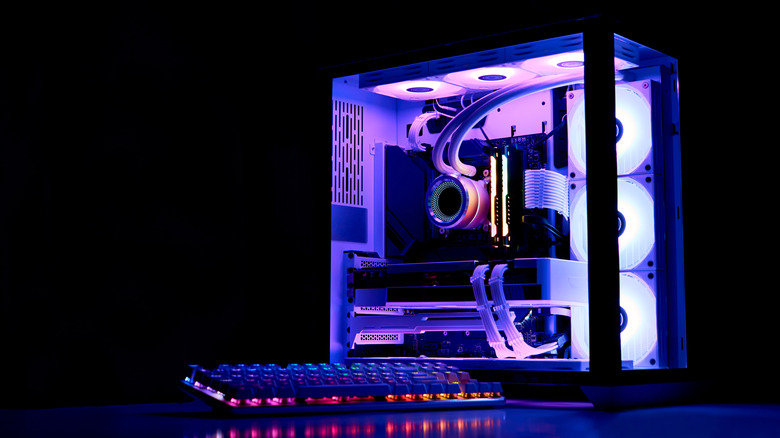 A desktop PC with internal lighting.