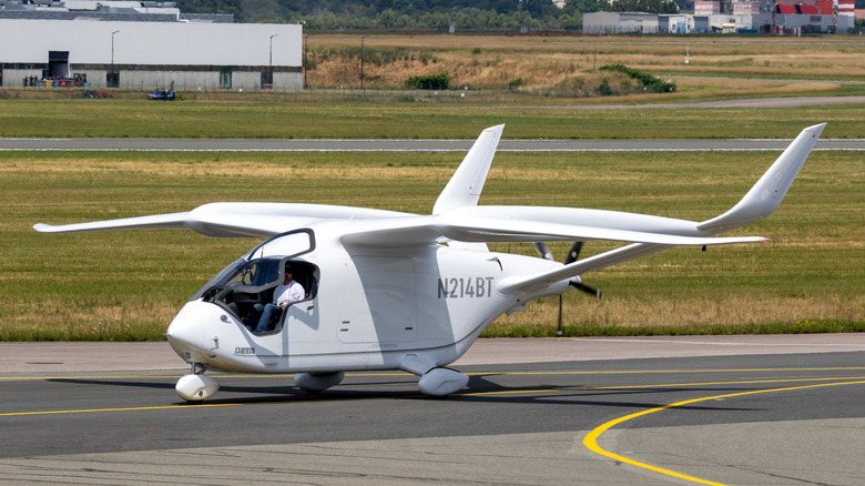 An image of an electric aircraft taxiing