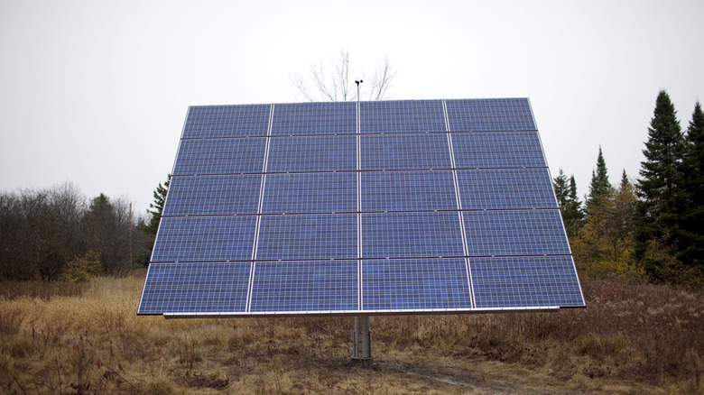 solar panel erected on a solar tracker that can automatically move and track the sun