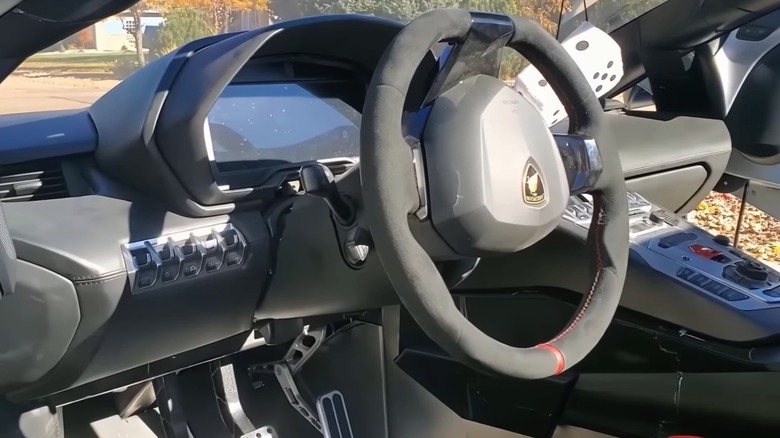 The interior of the 3D printed Lamborghini Aventador.