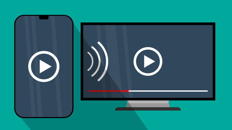 A concept illustration of mirroring phone video to a TV is displayed.