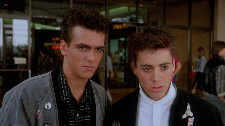 Max (Robert Rusler) and Ian (Robert Downey Jr.) standing next to each other in "Weird Science."