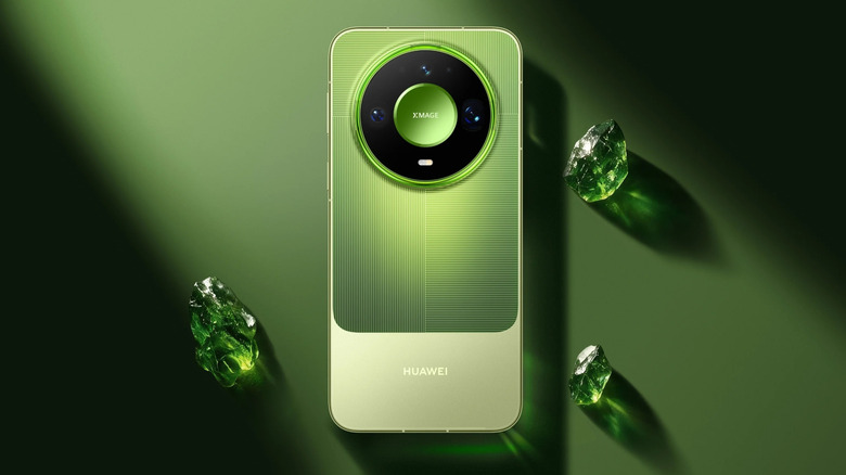 Huawei Mate 90 Pro Max Collector's Edition in green against a green background