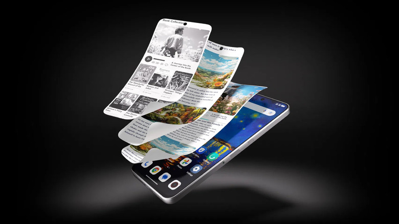 Concept of pages floating down onto display of Nxtpaper 60 Ultra