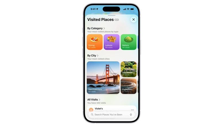using visited places in Apple Maps on iPhone running iOS 26