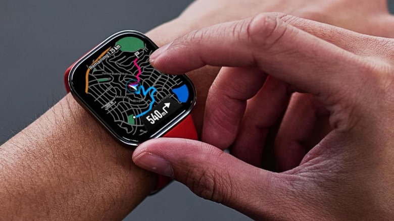 The Amazfit Bip 6 Smart Watch showing GPS routes.