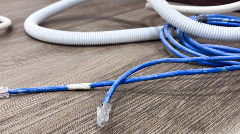 An Ethernet cable on the floor