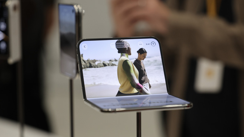 Apple's new iPhone Duo is on display during the 