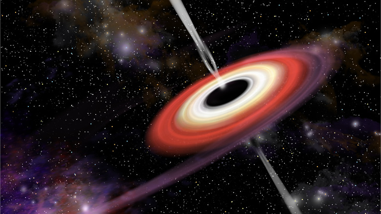 concept image of a black hole with jets in space