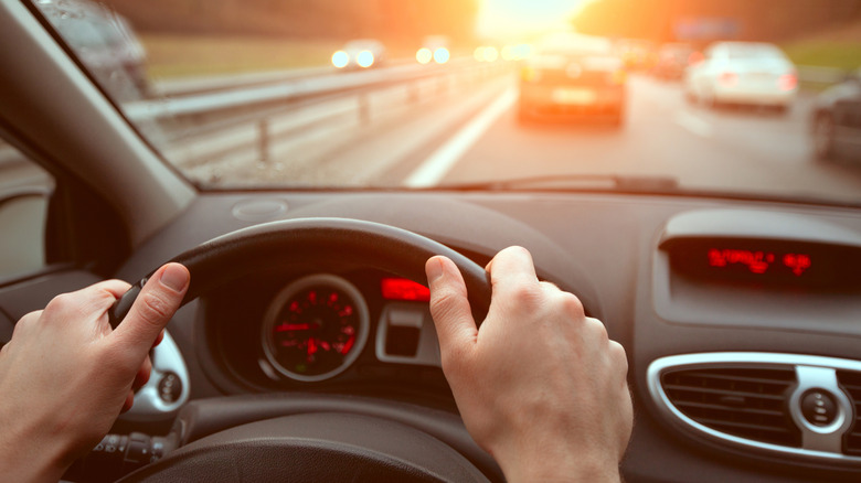 A person driving on the highway.