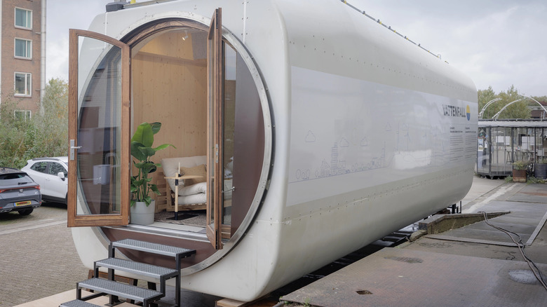 Wind turbine blade converted into a tiny house
