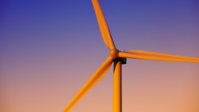 A wind turbine up close.