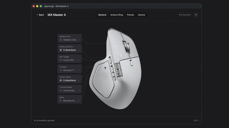 A screenshot of the OpenLogi app on macOS with a dark background.