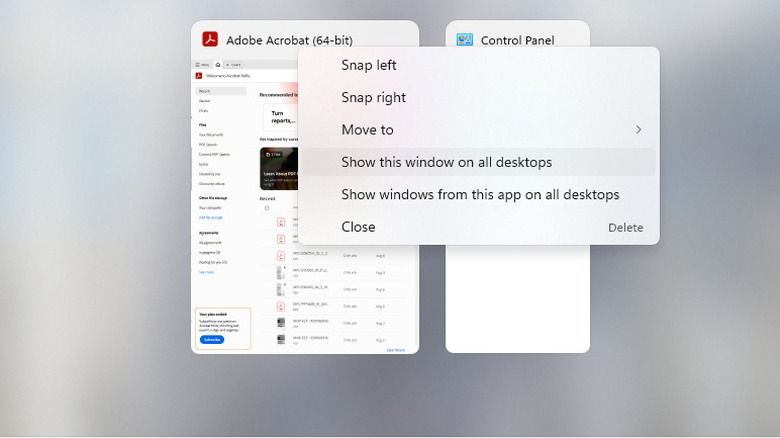 Windows showing window management in virtual desktops
