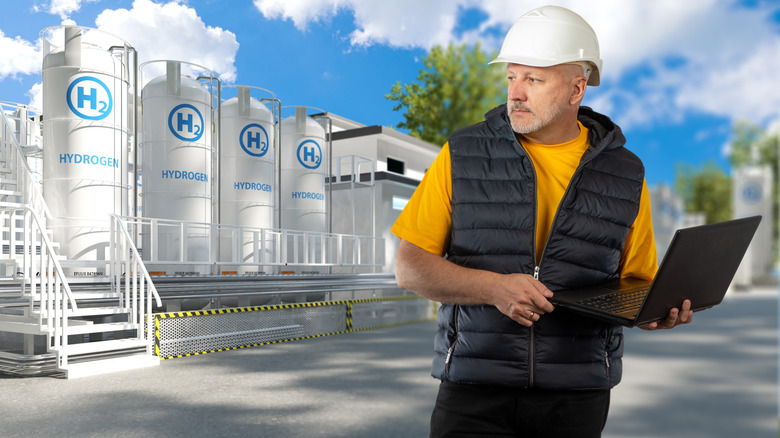 A worker at a hydrogen-powered energy plant
