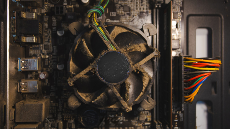 Dusty interior of desktop tower