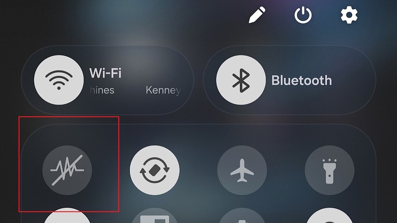 Sensors Off tile visible in the Android quick access settings menu.