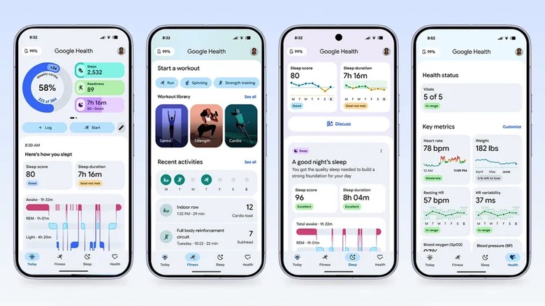 Screenshots from the Google Health app which lets users manage the Fitbit Air health tracker.