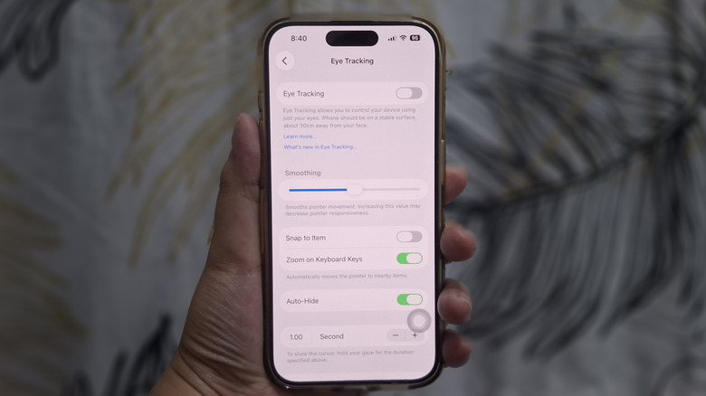 iPhone showing Eye Tracking mouse pointer settings