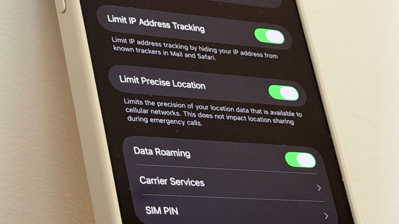 Close-up shot of iPhone's Precise Location settings