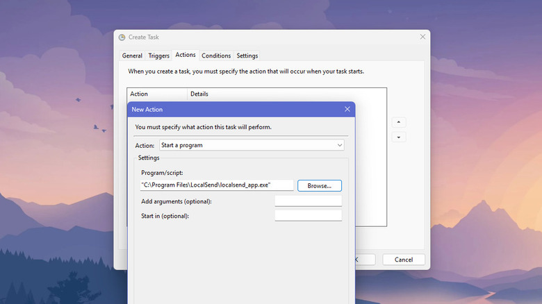 Task Scheduler showing task creation for simple app launches