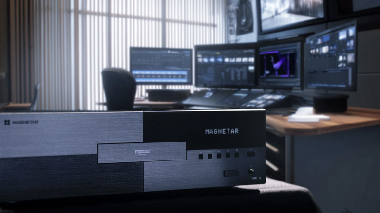 A Magnetar media player set up in an office space.