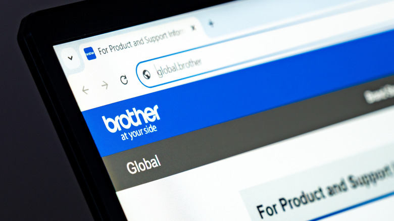 Brother website open on a computer screen showing the global support page.