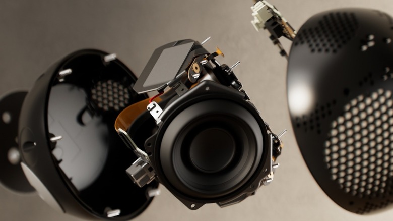 Internals of an Amazon Echo Dot Max scene in an exploded view