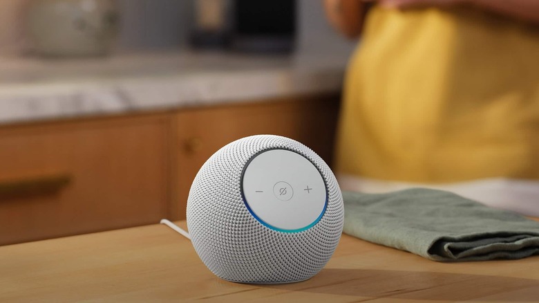 The Amazon Echo Dot Max on a wooden surface