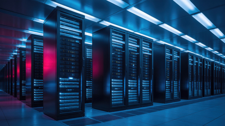 Conceptual view of data center servers with several rows of racks