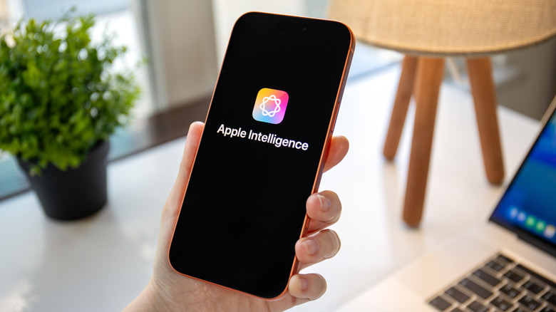 The Apple Intelligence logo on an iPhone 17 Pro Max display.