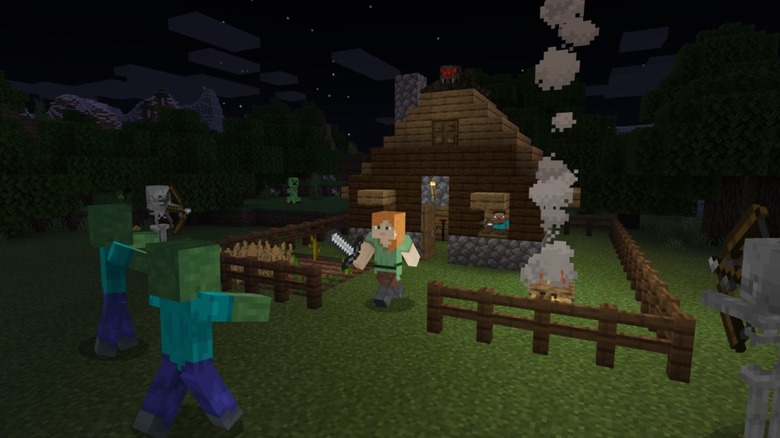 Zombies attacking farm in Minecraft