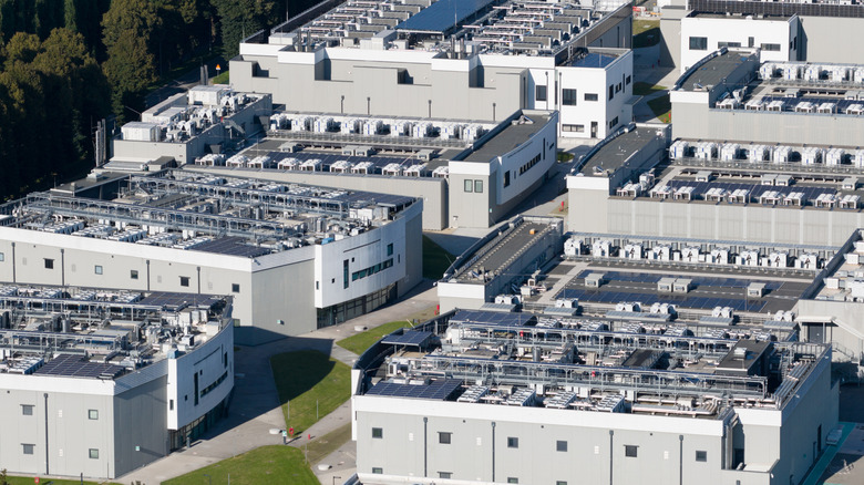 Data center concept, large buildings and infrastructure