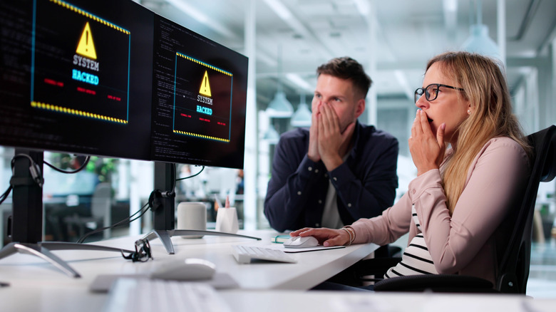 Office computers displaying 