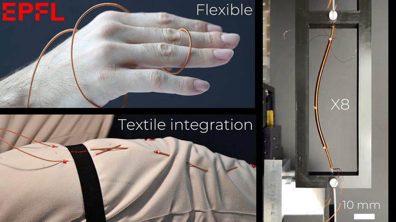 Breakdown showing how the FiberMotor could be wound into clothing around the knee