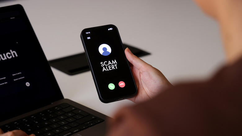 scam alert call notification on a cellphone screen
