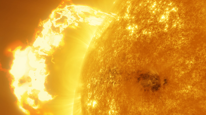 Fire erupts from the Sun during a solar storm