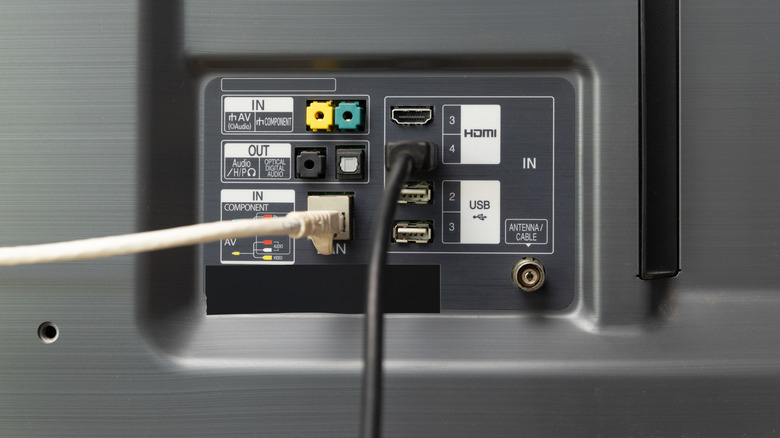 HDMI and other inputs and outputs on a television.