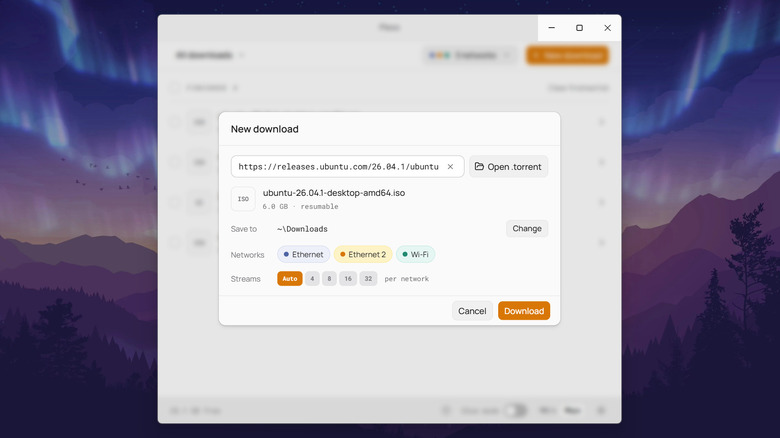 Plexo showing download panel with three available networks