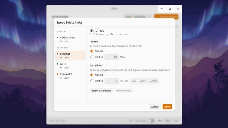Plexo showing individual network settings
