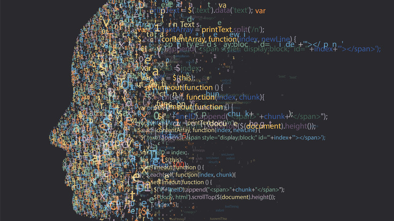 Illustration of human face made from overlapping code