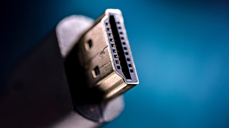 An HDMI connector on an HDMI cable.