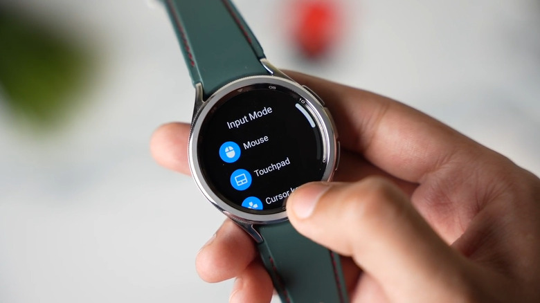 WearMouse app on the smartwatch showing Input Modes