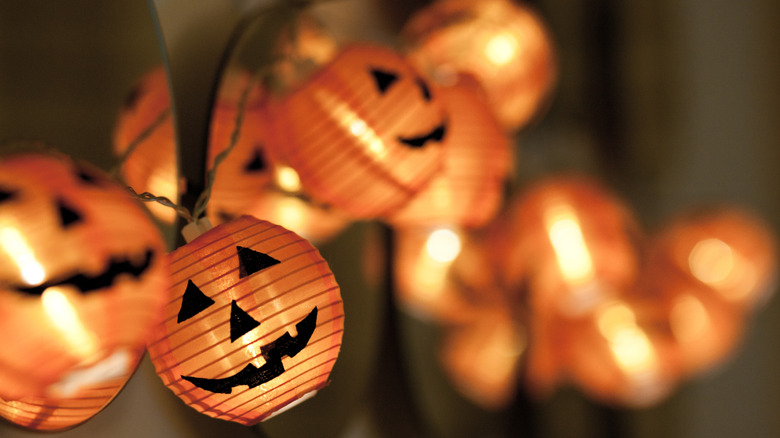 Close up of pumpkin Halloween lights
