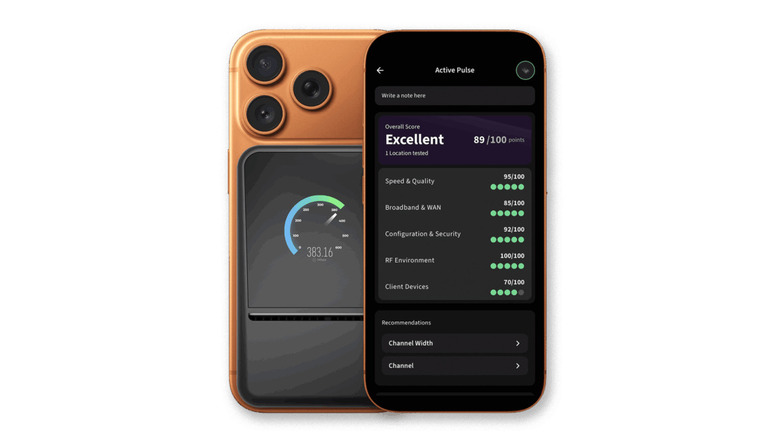 An Ookla SpeedTest Pulse connected to a phone.