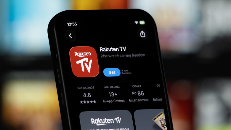 Rakuten TV logo and app visible on a mobile device.