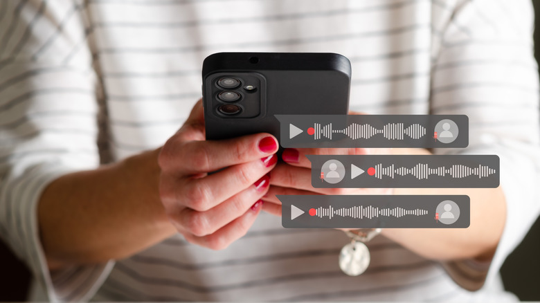 A concept image of a person interacting with voice messages on an Android phone.