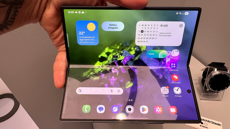A half-folded Samsung Galaxy Z-series foldable phone